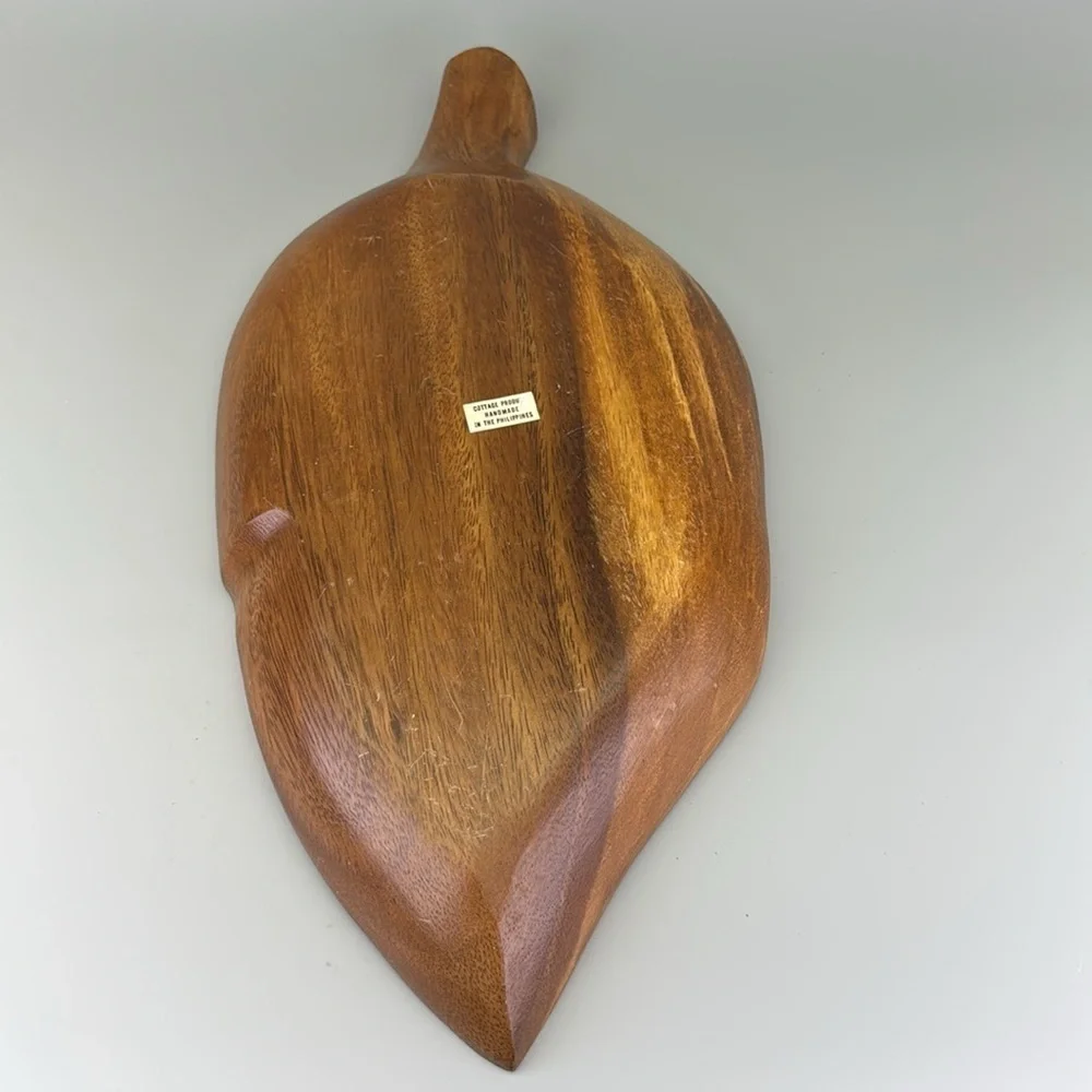 Vintage Handcrafted Large Wooden Leaf Tray